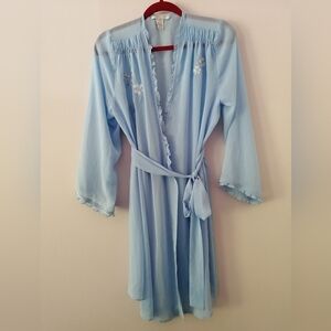 🦚Vintage Morgan Taylor Intimate Robe Size M Light Blue Midi Embroidery
